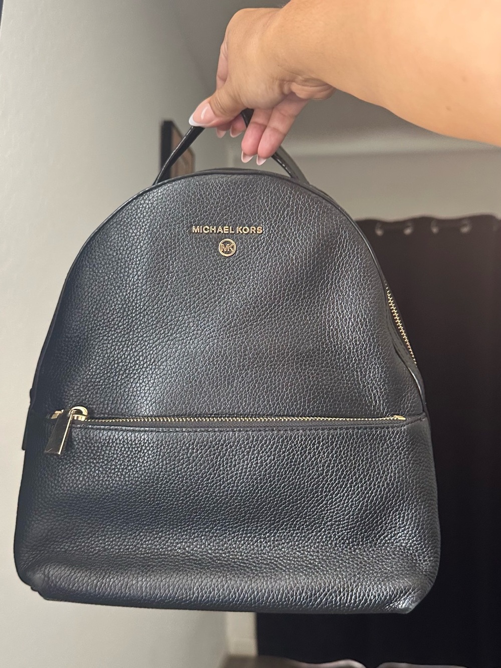 Michael Kors Black Leather Backpack with Gold Hardware